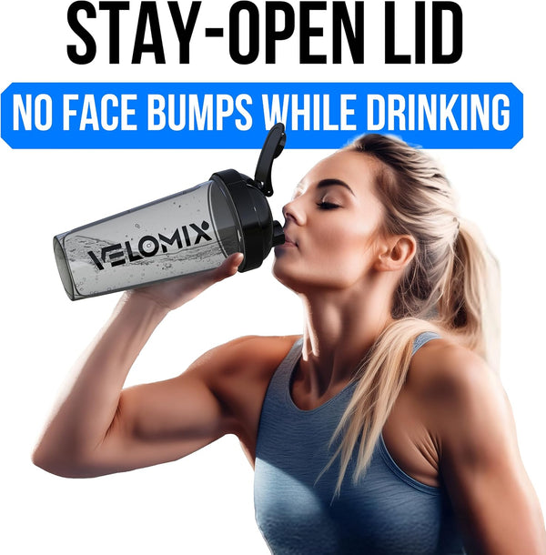 VELOMIX -2 Pack- 28 oz Protein Shaker Bottles for Protein Mixes - 2x Wire Whisk | Leak Proof Shaker Cups for Protein Shakes | Protein Shaker