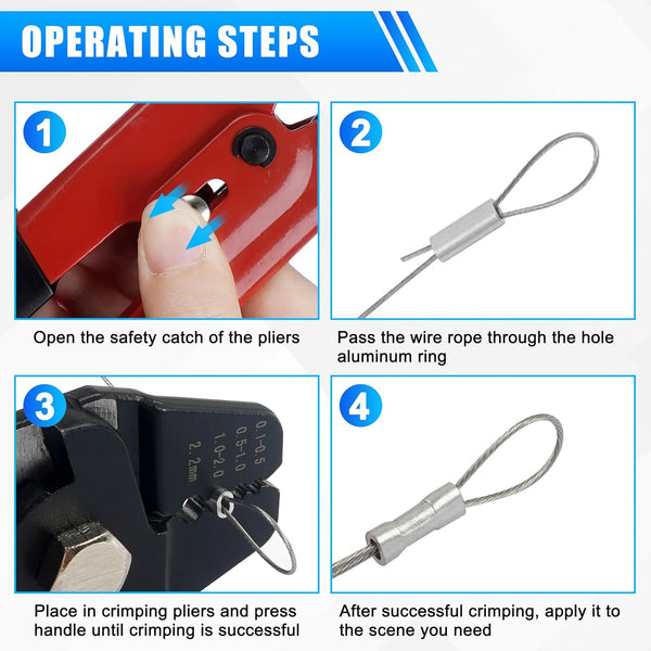 Fishing Crimping Tool Kit, High Carbon Steel Fishing Crimping Pliers Wire Rope Leader Crimping Tool with 500pcs Fishing Crimp Sleeves Beads Set, 4