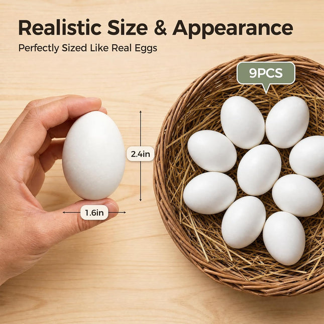 SallyFashion Wooden Fake Eggs, 9 PCS White Easter Eggs 9 White