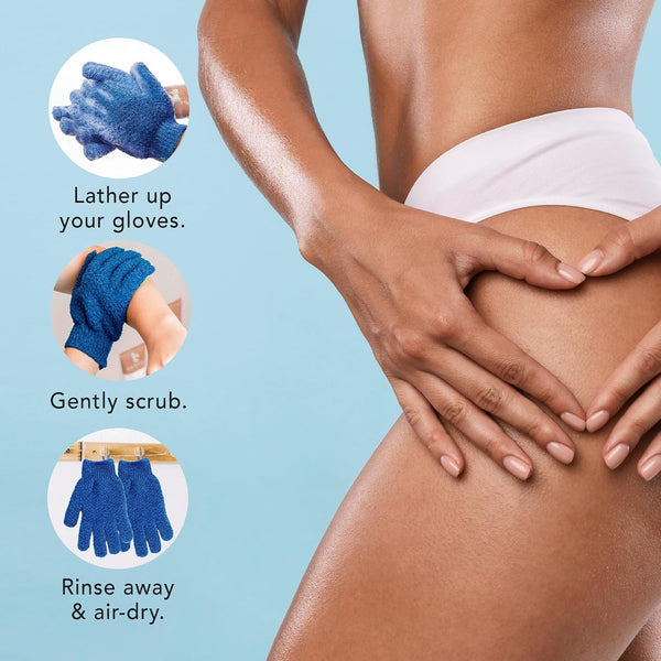 Beauty by Earth Exfoliating Glove (4 pcs, 2 Pairs) - Heavy Shower Gloves for Body Scrub | Exfoliates & Removes Dead Skin