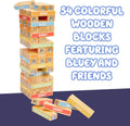 Bluey 8th Wonder Stackable Tumbling Tower Game, Robust Wooden Stacking Game with 54 Illustrated Colored Blocks, Fun Balancing Toy for Kids Ages 3+