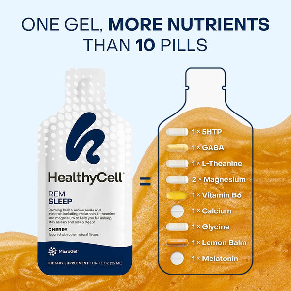 Healthycell REM Sleep Aid Liquid Gel Supplement for Adults - 30 Gel Packs | Extra Strength, Deep Sleep Supplement with Melatonin, Magnesium,