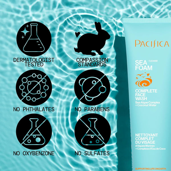 Pacifica Beauty Sea Foam Face Cleanser, Daily Gentle Foaming Face Wash, with Coconut Water + Sea Algae Complex, Removes Makeup, for Combination
