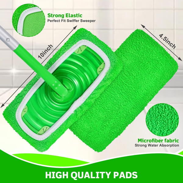 Reusable Microfiber Mop Pads Compatible with Swiffer Sweeper, 3 Pack Dry Sweeping Cloths & Wet Mopping Cloths, Washable Pads for Hardwood Floor