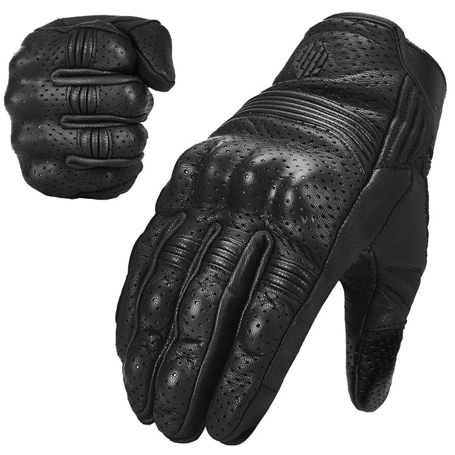 ILM Goatskin Leather Motorcycle Motorbike Powersports Racing Gloves Touchscreen for Men and Women Model DN01(XL, Black P