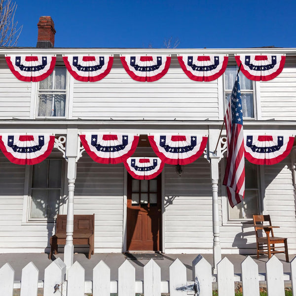 6 PCS 4th of July Decorations Outdoor, 1.5 x 3 FT American Flag Banner, Patriotic Bunting USA Pleated Fan Flags US Half Fan Flag Independence Day