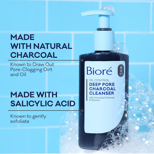 Biore Deep Pore Charcoal Face Wash, Daily Facial Cleanser for Dirt & Makeup Removal, for Oily Skin, 6.77 Oz 6.77 Ounce (Pack of 1)