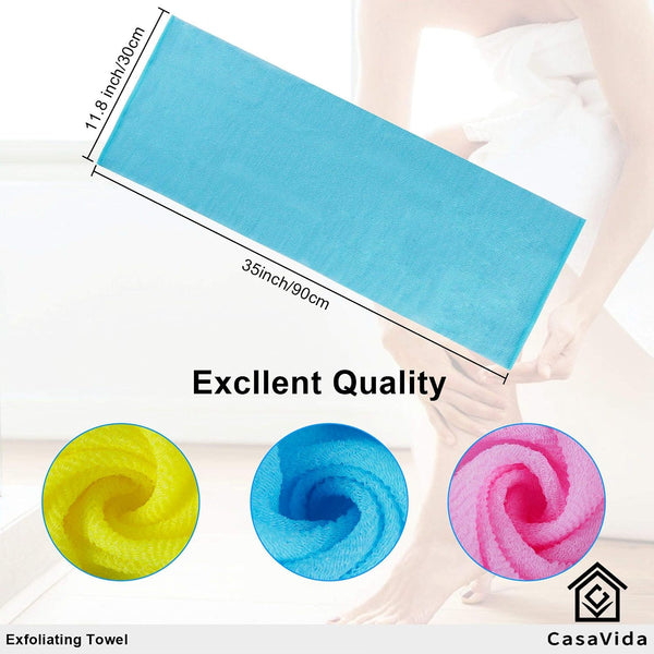 Exfoliating Washcloth Back Scrubber, Blue, 3 Pack | Japanese Beauty Washcloth, Back Scrubber for Daily Use, Textured Poly Nylon Body,