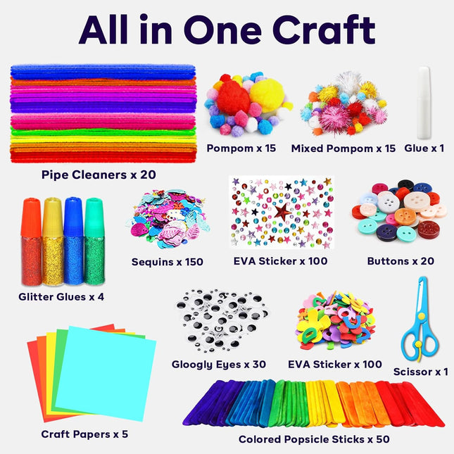 FUNZBO Arts and Crafts Supplies for Kids - Craft Kit with Glitter Glue Stick, Pi
