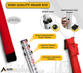 AdirPro 9 ft Aluminum Telescoping Grade Rod | Dual-Sided 5-Section Leveling Rod with 8th Foot Graduations & Locking Clamps | Bubble Level &