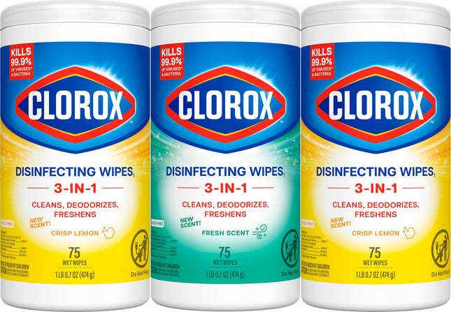 Clorox Disinfecting Cleaning Wipes for Spring Cleaning & Allergy Season, Bleach Free, Fresh Scent and Crisp Lemon, 75 Co