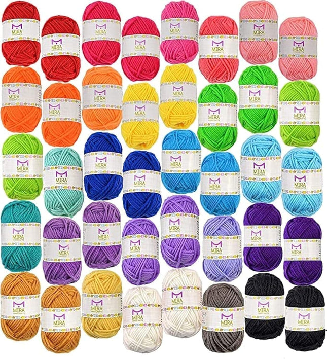 40 Assorted Colors Acrylic Yarn Skeins with 7 E-Books - 875 Yards of Perfect Yarn for Crocheting and Knitting Mini Proje