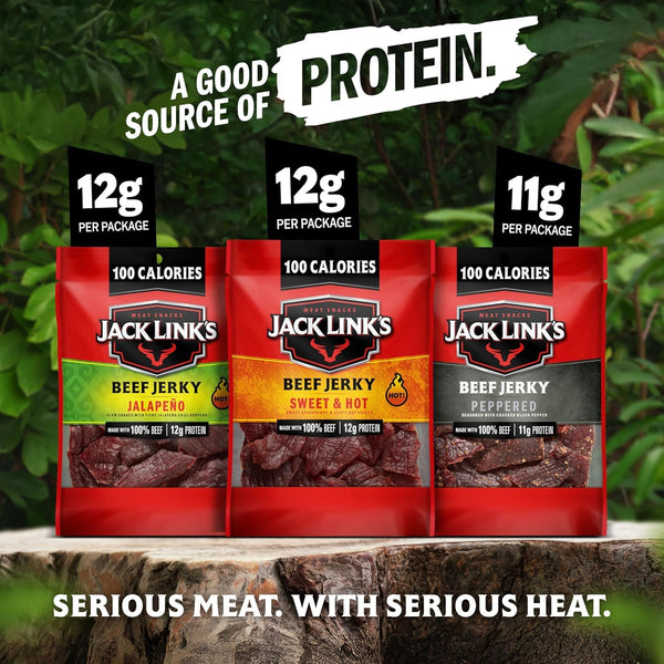 Jack Link's Bold Beef Jerky Variety Pack - Sweet & Hot, Jalapeño & Peppered - (15 Pack) 1.25 oz Bags - Ready to Eat Real Meat Protein Snacks -