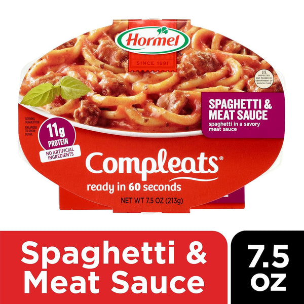 HORMEL COMPLEATS Spaghetti & Meat Sauce Microwave Tray, 7.5 oz. (7 Pack) Spaghetti with Meat Sauce