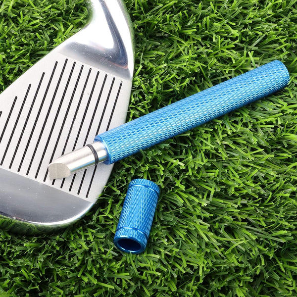 Bulex Golf Club Groove Sharpener, Re-Grooving Tool and Cleaner for Wedges & Irons - Generate Optimal Backspin - Suitable for U & V-Grooves Blue