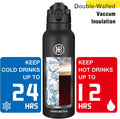 Han'S Bottle Sports Water Bottle - 24 Oz, Straw Lid, Leak Proof, Vacuum Insulated Stainless Steel, Double Walled, Thermo Mug,Black