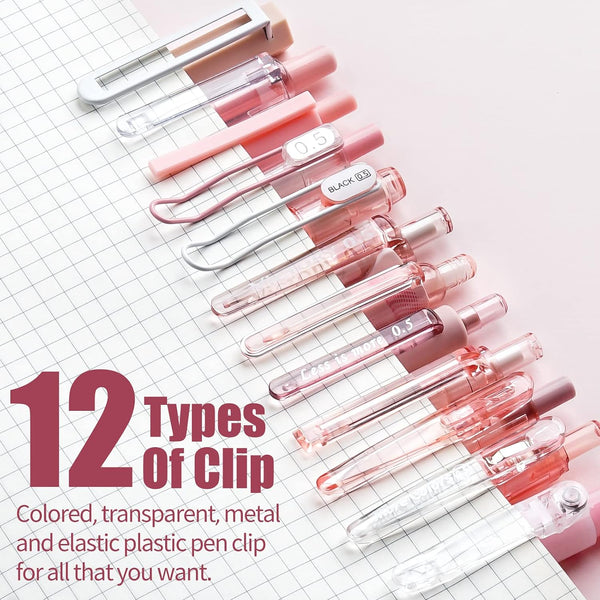 Four Candies Cute Pink Pens, Black Gel Ink, Rose - 12ct, 0.5mm Fine Point | Back to School Supplies, Nurse Essentials, Office Decor for Women,
