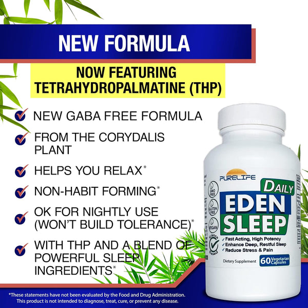 Eden Daily Sleep [New GABA Free Formula] Ã¢ÂÂ Fall Asleep Faster, Relax Your Muscles, Promote Deep and Restful Sleep (60 Vegan Capsules)