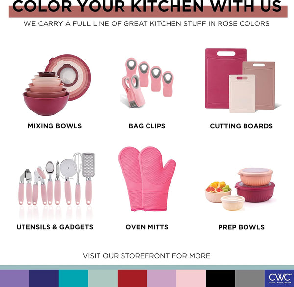 COOK WITH COLOR Prep Bowls with Lids- Wide and Deep Nesting Plastic Small Mixing Bowl Set with Lids, 8 Piece Set - Wide Bowls, Rose Rose 8 Piece