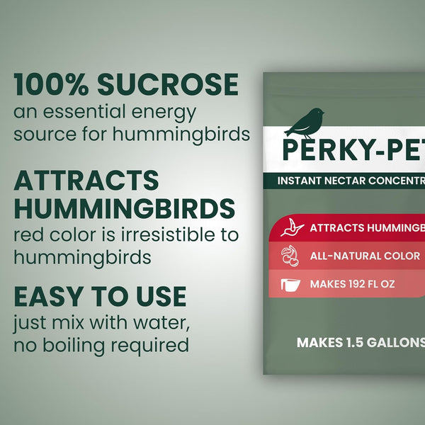 Perky-Pet Hummingbird Instant Nectar Powder Concentrate - 2 lb Bag - 244SFB - Makes 192 oz of Humming bird Liquid Food Nectar - 100% Sucrose