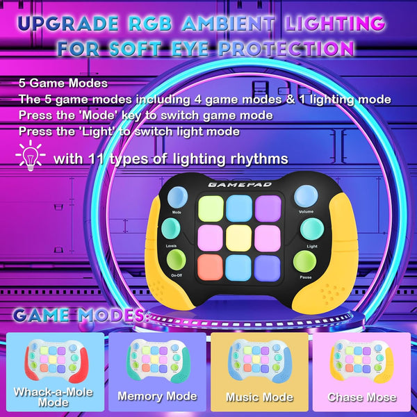 AOTIBO Fast Push Fidget Toys Handle, Flashing Handheld Game for Kids Teens Adults, Electronic Brain & Memory Game, Quick Push Buttons Gamepad,