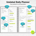 Daily Planner Undated, Asten To Do List Notebook Hourly Schedules Spiral Appointment Planner for Men and Women,PVC Hardcover,Elastic Closure,