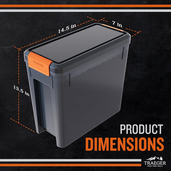 Traeger Grills BAC637 Stay Dry Pellet Storage Bin with Locking Lid, 22Lb Capacity Wood Pellet Container with Flavor Stickers, Stackable Design,