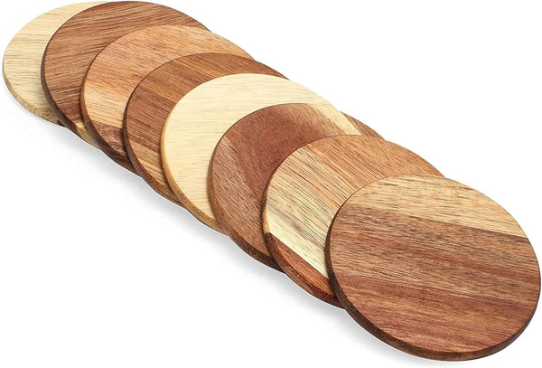 Juvale Round Acacia Wood Coasters - 8 Pack, 4 in, Brown - Drink Coasters for Coffee & Dining Table Decor - Bar & Home Bar Accessories - Wood Decor
