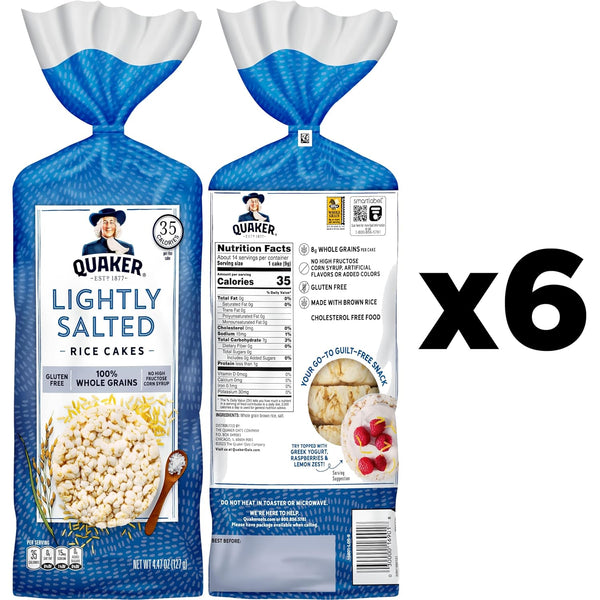 Quaker Large Rice Cakes, Lightly Salted, Gluten Free, 100% Whole Grains, 4.47 Oz, Pack of 6 Lightly Salted 4.47 Ounce (Pack of 6)
