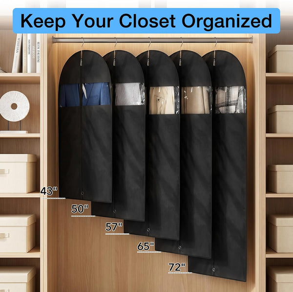 43" Suit Bags for Closet Storage and Travel, Garment Bags for Hanging Clothes, Suit Garment Bag for Men, Black Suit Cover Bags with Clear Window