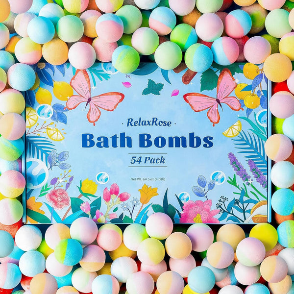 54 Pack Handmade Bath Bombs â 11 Vibrant Colors & 9 Unique Scents, Long-Lasting Fizzy Bubbles & Colorful Magic, 7-Minute Dissolve for Relaxation,