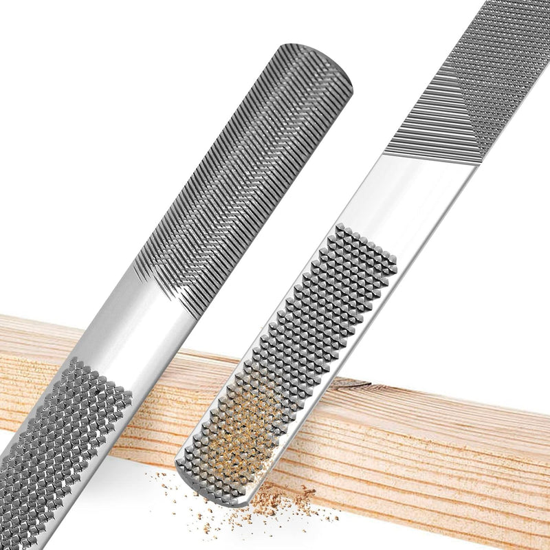 2PCS 8in 4 Way Wood Rasp File, Premium Grade High Carbon Hand File and Round Rasp, Half Round Flat & Needle Files, Multifunctional Hand File for