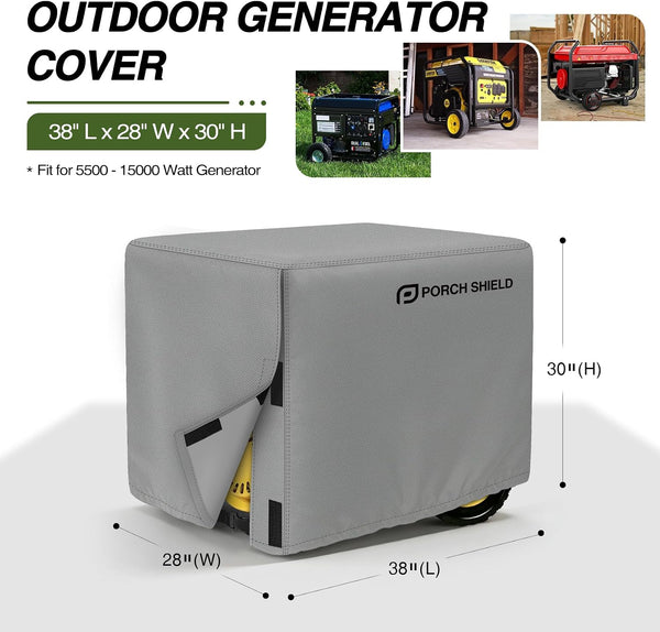 Porch Shield Waterproof Universal Generator Cover 38 x 28 x 30 inch - for Most Generators 5500-15000 Watt, Gray Gray 38''(L) x 28''(W) x 30''(H)