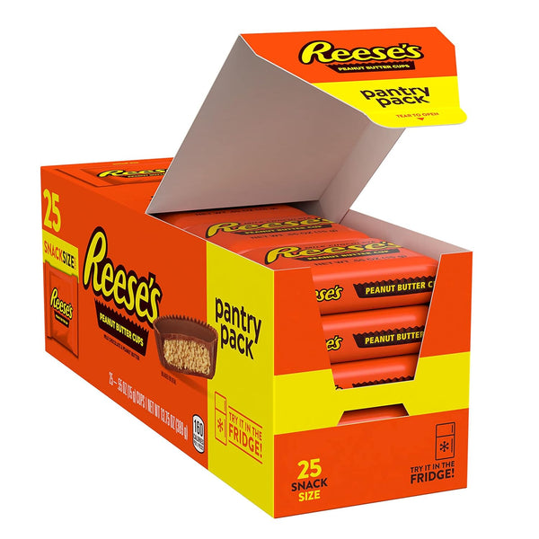REESE'S Milk Chocolate Snack Size Peanut Butter Cups, Candy Pantry Pack, 13.75 Oz (25 Pieces)