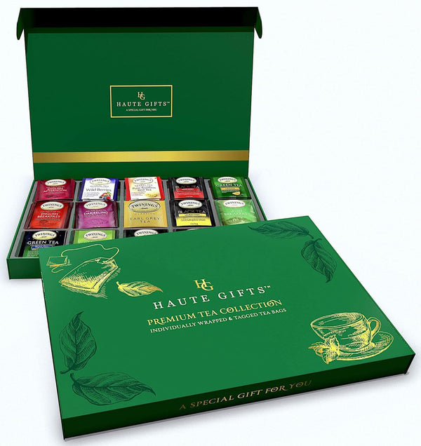 Tea Bags Sampler Assortment Variety Pack Gift Box 45 Count Tea Bags & 10 Honey Sticks - Perfect Variety - English Breakfast, Green, Black, Herbal,
