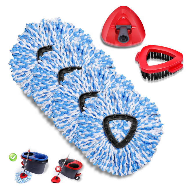 4 Pcs Spin Mop Heads Replacements & 1 Base Set for Ocedar Rinseclean 2-Tank System,Machine Washable Chenille Mop Replace