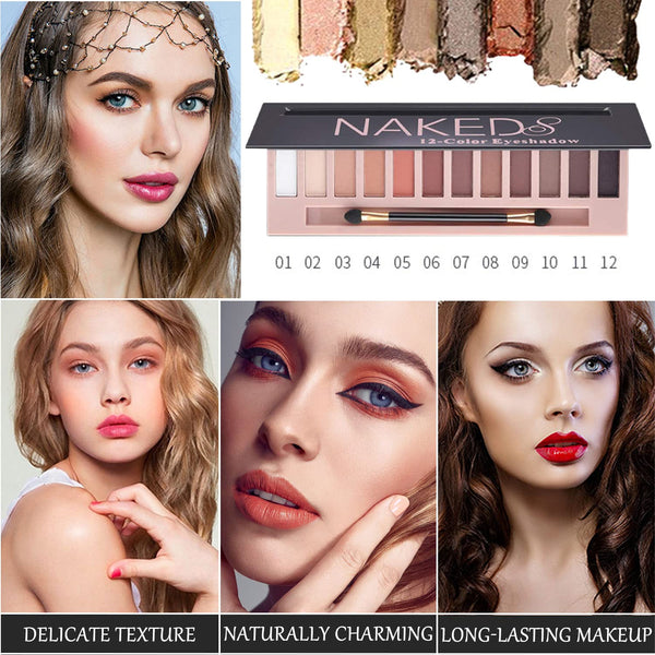 2 Pcs 12 Colors Eye Shadow Palette,Nude Matte Smokey Shimmer Glitter Eyeshadow Palette,Blendable Rich Colors,Waterproof Beauty Makeup Palette Kit