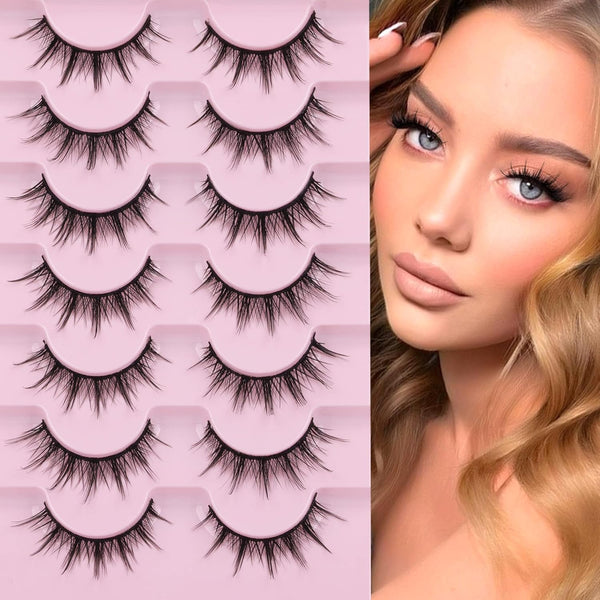 Manga Lashes Natural Look False Eyelashes Anime Lashes Mink Wispy Fluffy Spiky 3D Volume Eyelashes Pack Korean Japanese Asian Cosplay Fake