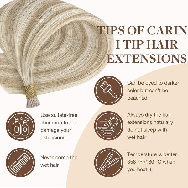 GOO GOO I Tip Hair Extensions Real Human Hair, 14inch 50g 100S, Cold Fusion I Tip Hair Extensions,18A/613A Dark Blonde Highlighted Bleach Blonde