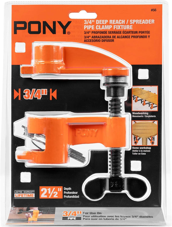 Pony 56 2-1/2" Deep Reach Clamp & Spreader Fixture for 3/4" Pipe | Deep Reach Design with Reversible Head for Clamping & Spreading, Coil Spring