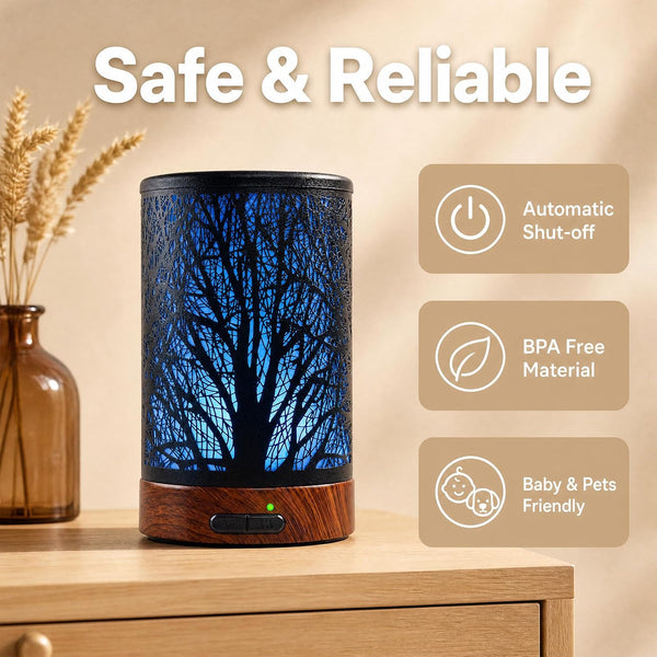EQUSUPRO Essential Oil Diffuser 150ml Black Metal Aromatherapy Oil Diffuser Ultrasonic Cool Mist Diffuser with Auto Shut-Off Protection,7 Colors