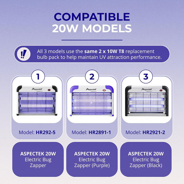 ASPECTEK 20W Bug Zapper Replacement Bulbs, 10W T8 UV, 2-Pack