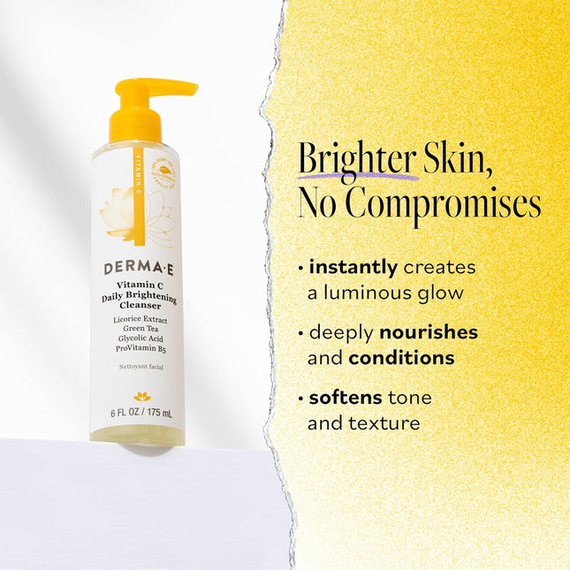 Derma E Vitamin C Cleanser - Daily Brightening & Hydrating Face Wash to Even Out