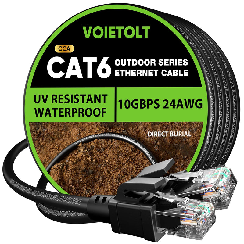 Cat 6 Outdoor Ethernet Cable 150 Ft, 24AWG 10Gbps Cat6 Cable Cord Waterproof Direct Burial LLDPE UV Jacket, Internet Network Cable with 40 Ties