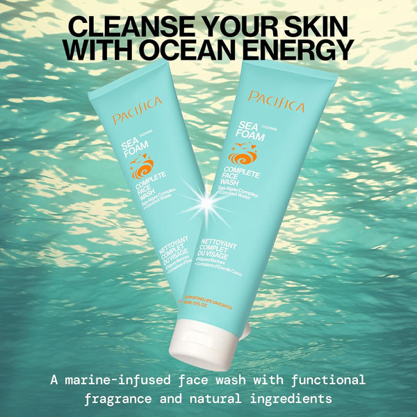 Pacifica Beauty Sea Foam Face Cleanser, Daily Gentle Foaming Face Wash, with Coconut Water + Sea Algae Complex, Removes Makeup, for Combination