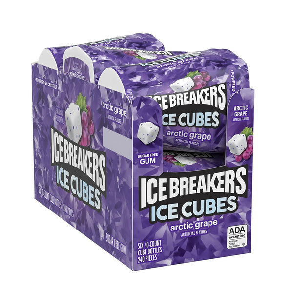 ICE BREAKERS Ice Cubes Arctic Grape Sugar Free Chewing Gum Bottles, 3.24 oz (6 Count, 40 Pieces) Arctic Grape 40 Count (Pack of 6)