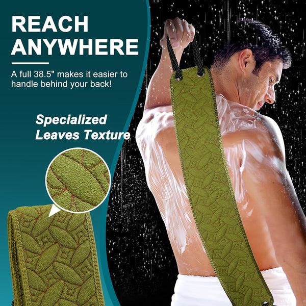 Exfoliating Back Scrubber for Use in Shower, 38.5 Inch Back Washer with Handles, Dual-Sided Body Exfoliator for Daily & Deep Skin Cleaning, Bath