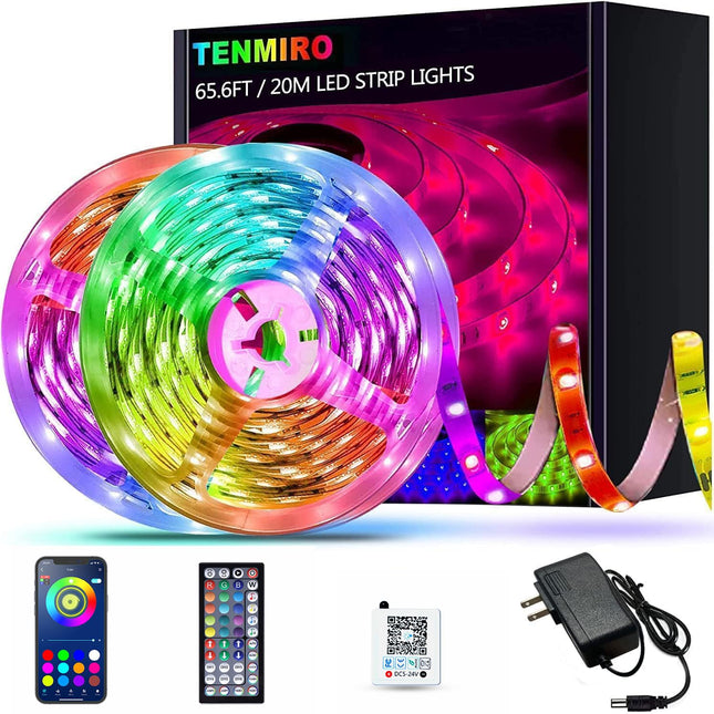 Tenmiro 65.6Ft Led Strip Lights, Ultra Long RGB Color Changing LED Light Strips Kit with 44 Keys Ir Remote Led Lights fo