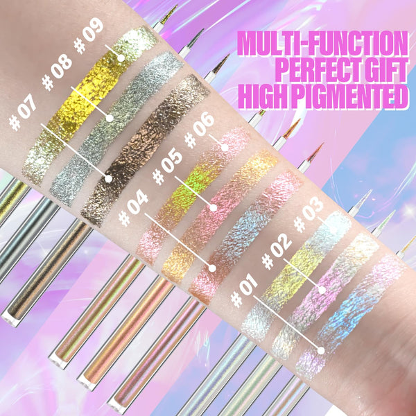 Multichrome Liquid Eyeshadow Set, 3 Colors Multi-Dimensional Eye Liner Makeup, High Pigment Waterproof Metallic Eyeshadow