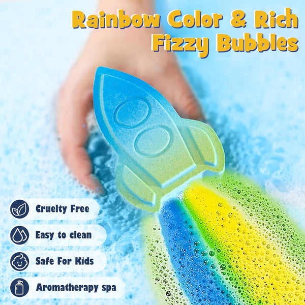 Space Bath Bombs for Kids with Surprise Inside, 8 Pack Kids Galaxy Bath Bombs with Space Toys for Toddler Boys Girls Handemade Rainbow Bubble Bath